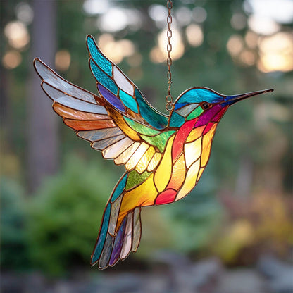 Colorful Hummingbird Acrylic Stained Glass Suncatcher