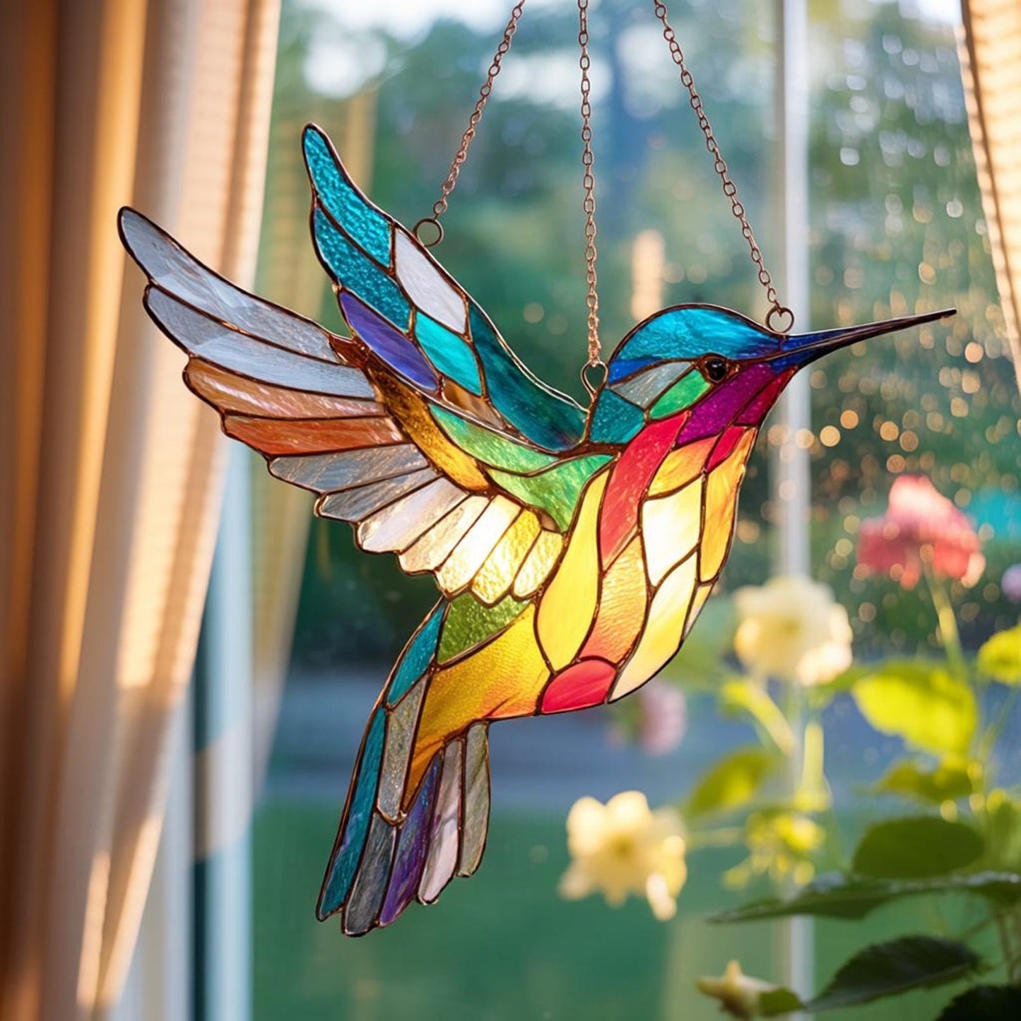Colorful Hummingbird Acrylic Stained Glass Suncatcher