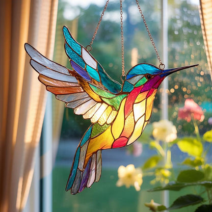 Colorful Hummingbird Acrylic Stained Glass Suncatcher