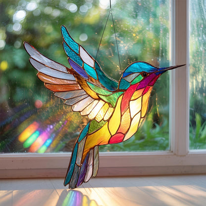 Colorful Hummingbird Acrylic Stained Glass Suncatcher