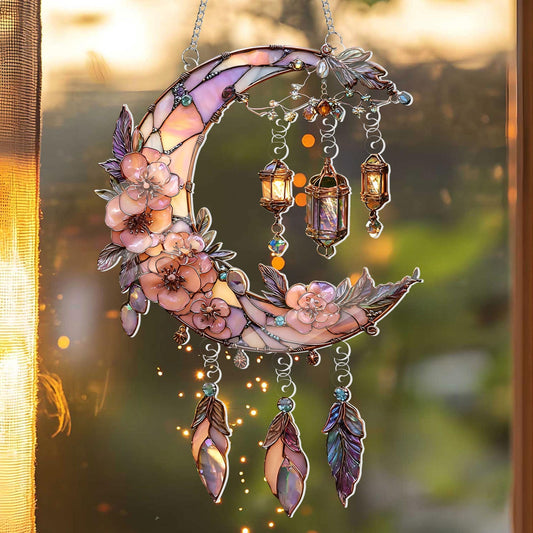 Crescent Moon Boho Spiritual  Faux Stained Glass Acrylic Suncatcher