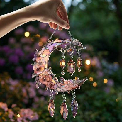 Crescent Moon Boho Spiritual  Faux Stained Glass Acrylic Suncatcher
