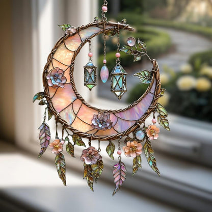 Crescent Moon Faux Stained Glass Acrylic Suncatcher