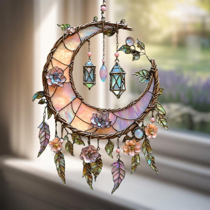 Crescent Moon Faux Stained Glass Acrylic Suncatcher