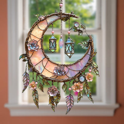 Crescent Moon Faux Stained Glass Acrylic Suncatcher