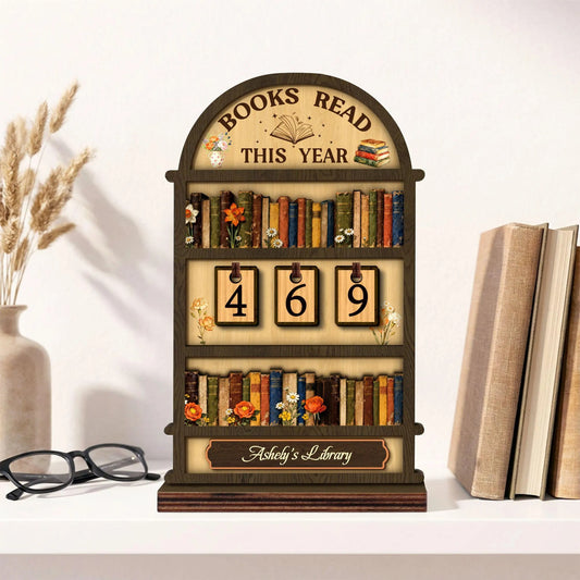 Vintage Wooden Book Tracker Sign, Personalized Reading Counter, Books Read This Year Decor