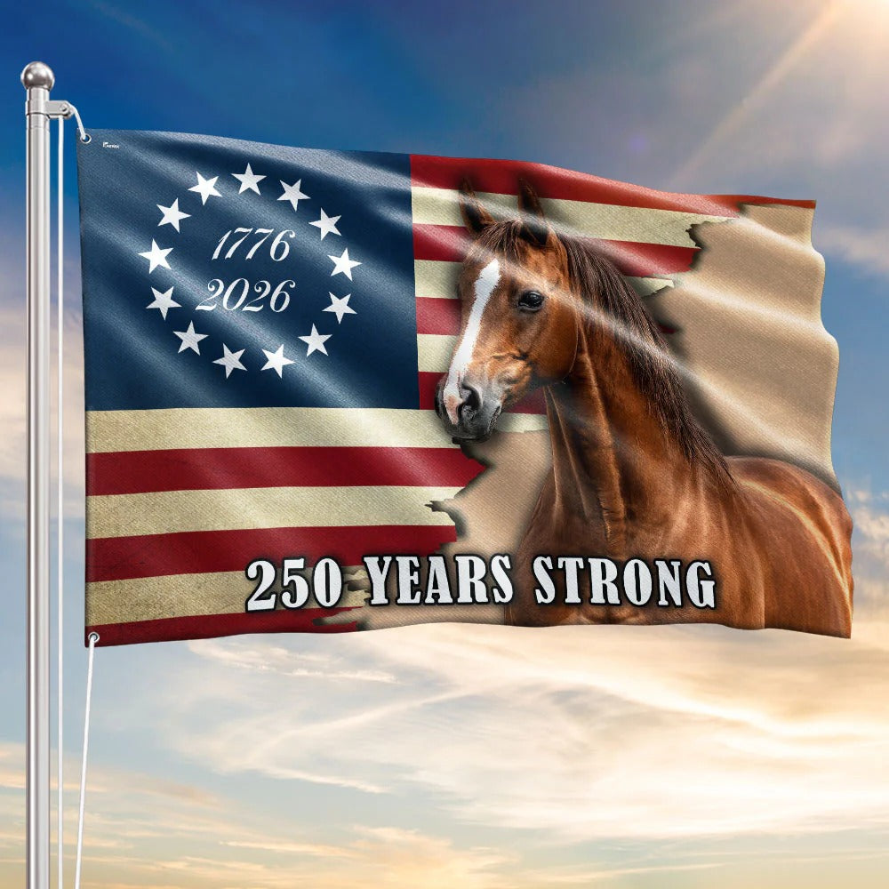 250 Years Strong Horse American Flag for Farm Patriotic Decor
