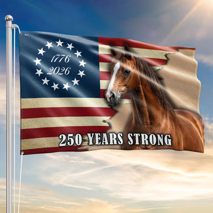 250 Years Strong Horse American Flag for Farm Patriotic Decor