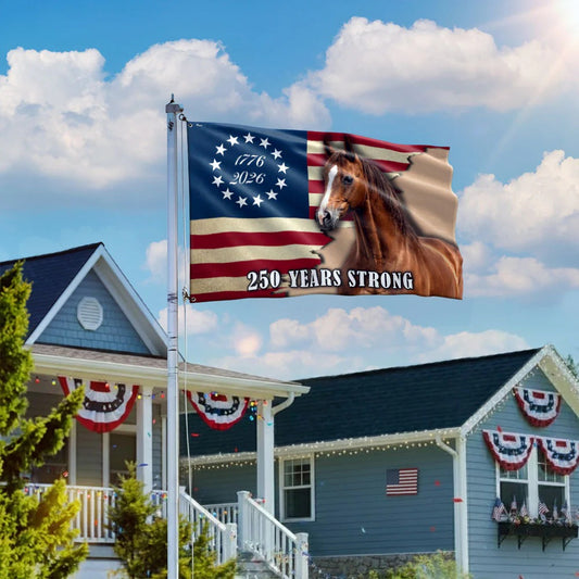 250 Years Strong Horse American Flag for Farm Patriotic Decor