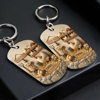 Personalized Chicken Fresh Eggs Keychain