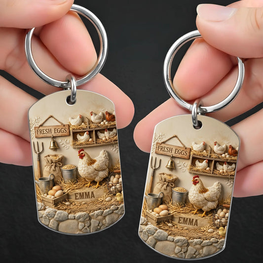 Personalized Chicken Fresh Eggs Keychain