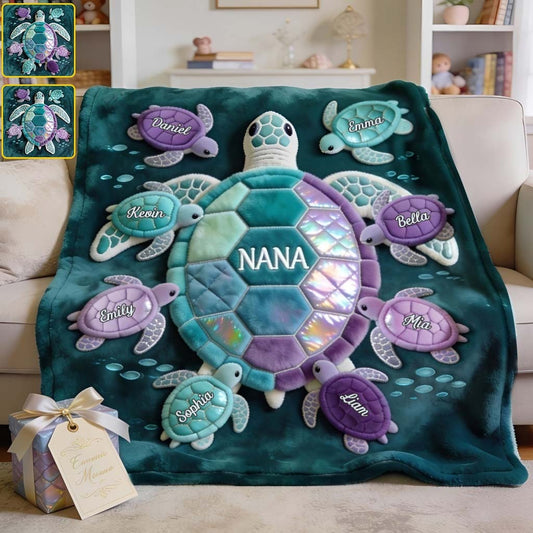 Nana Turtle Gift For Mom Grandma - Personalized Grandma Blanket