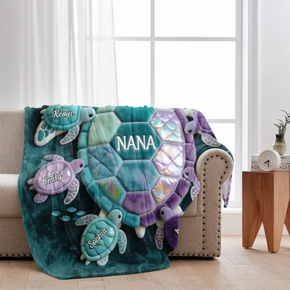 Nana Turtle Gift For Mom Grandma - Personalized Grandma Blanket