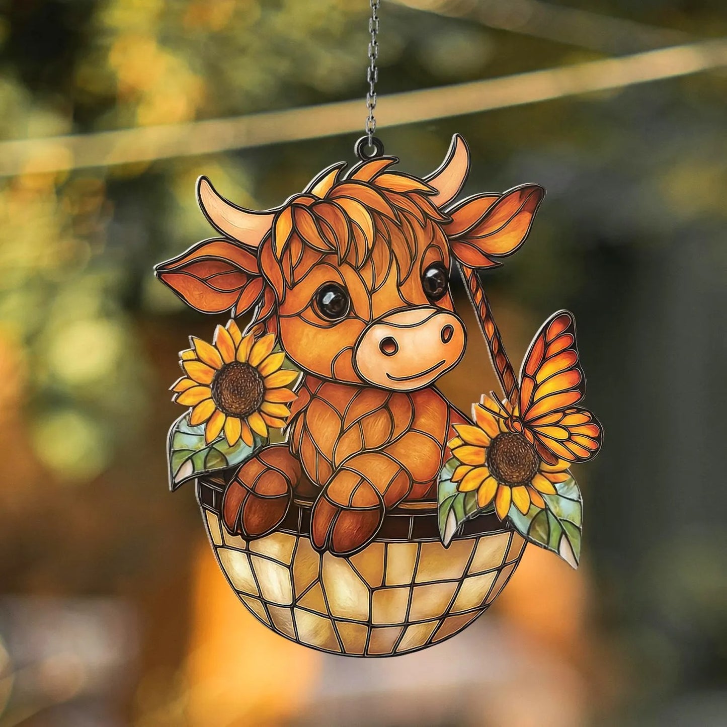 Highland Cow Sunflower - Personalized Window Hanging Suncatcher Acrylic