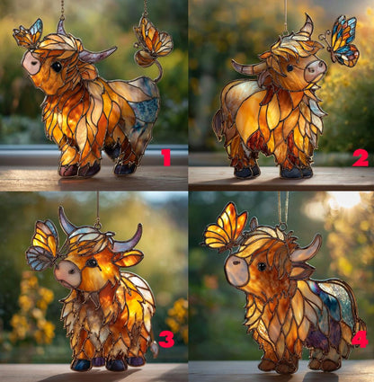Cute Highland Cow Acrylic Suncatcher, Hangging Decor