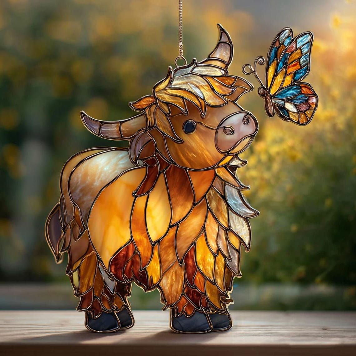 Cute Highland Cow Acrylic Suncatcher, Hangging Decor