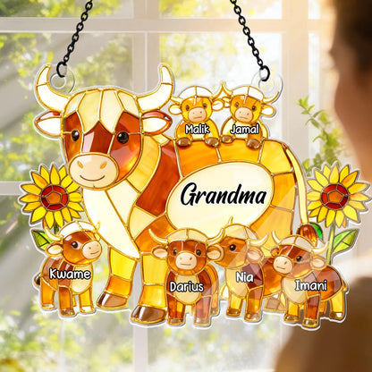 Mama Cow Gift For Mom Grandma - Personalized Mother Window Hanging Suncatcher Ornament