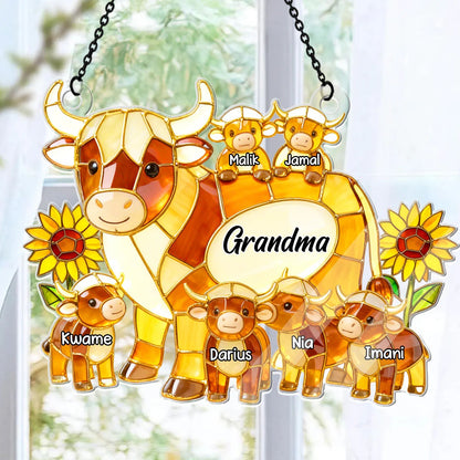 Mama Cow Gift For Mom Grandma - Personalized Mother Window Hanging Suncatcher Ornament