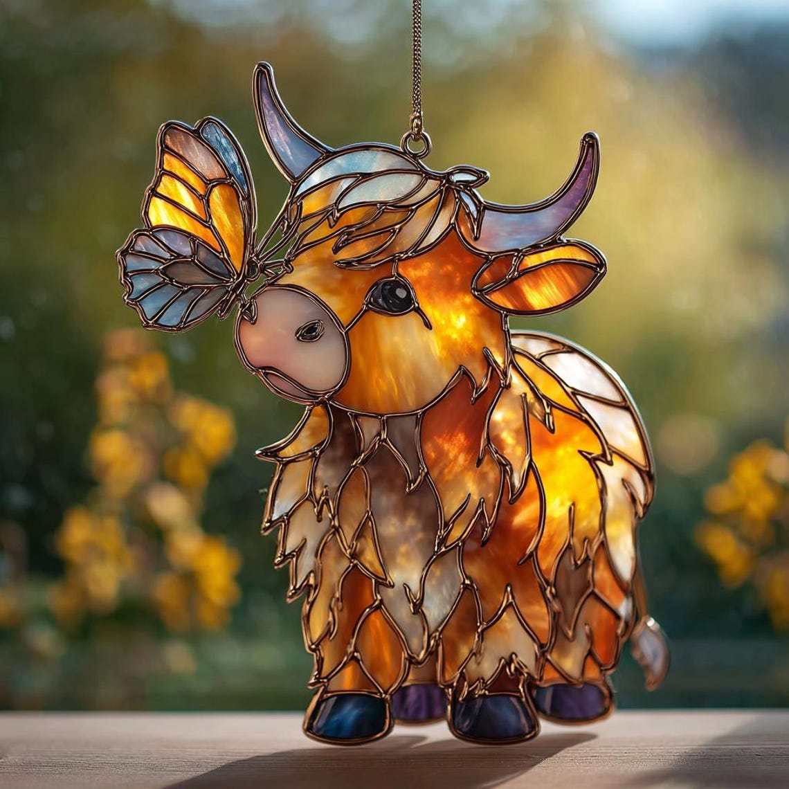 Cute Highland Cow Acrylic Suncatcher, Hangging Decor