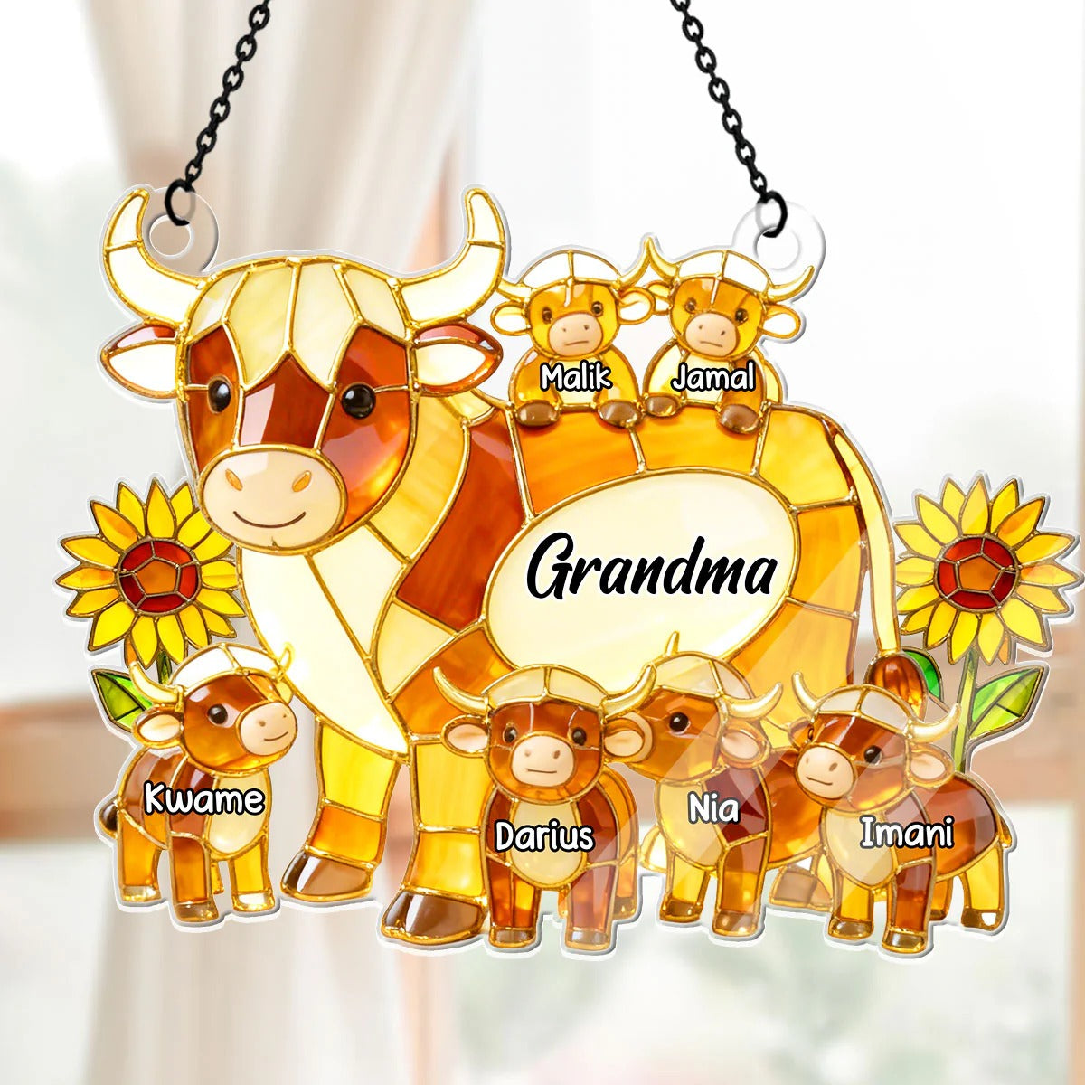 Mama Cow Gift For Mom Grandma - Personalized Mother Window Hanging Suncatcher Ornament
