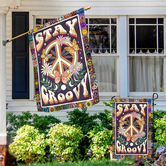 Stay Groovy Hippie Garden Flag, House Flag