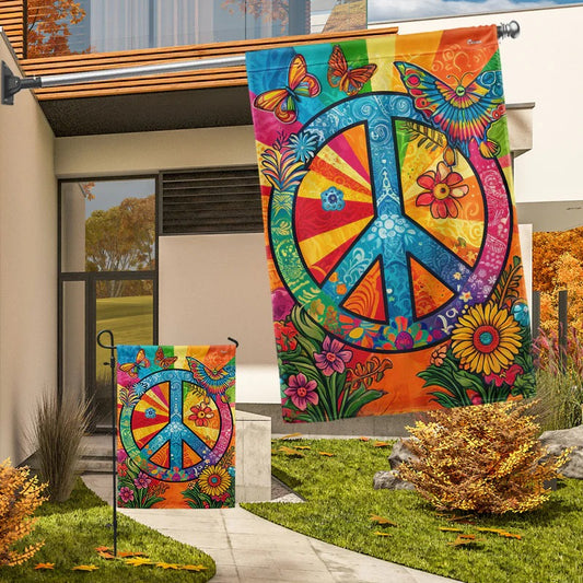 Hippie Peace Sign Garden Flag, House Flag