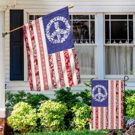 Hippie Peace Sign Imagine Garden Flag, House Flag