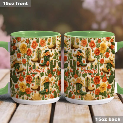 Cowgirl Boots Cactus - Personalized Cowgirl Accent Mug