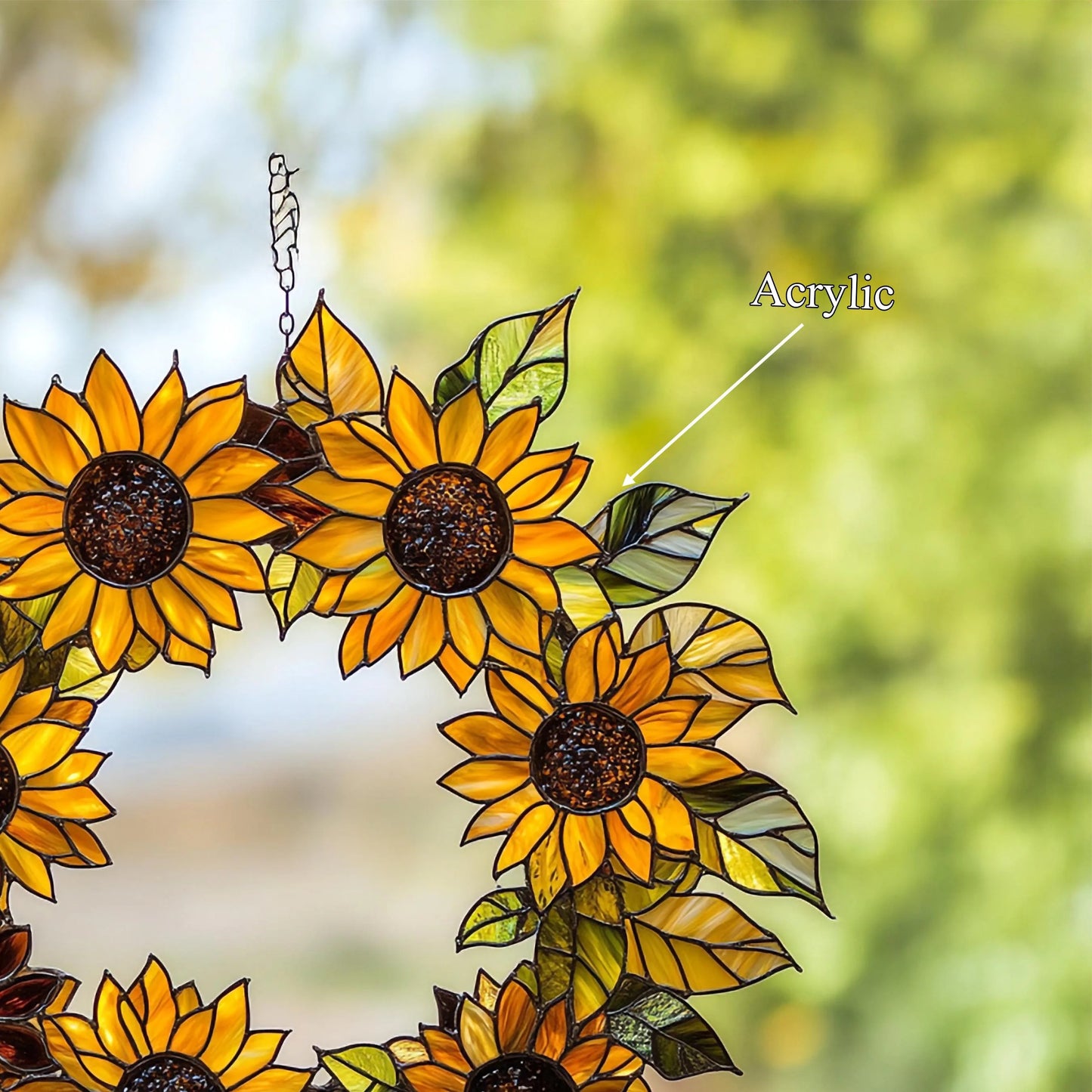 Sunflower Wreath-Shaped Floral Acrylic Window, Hanging Decor