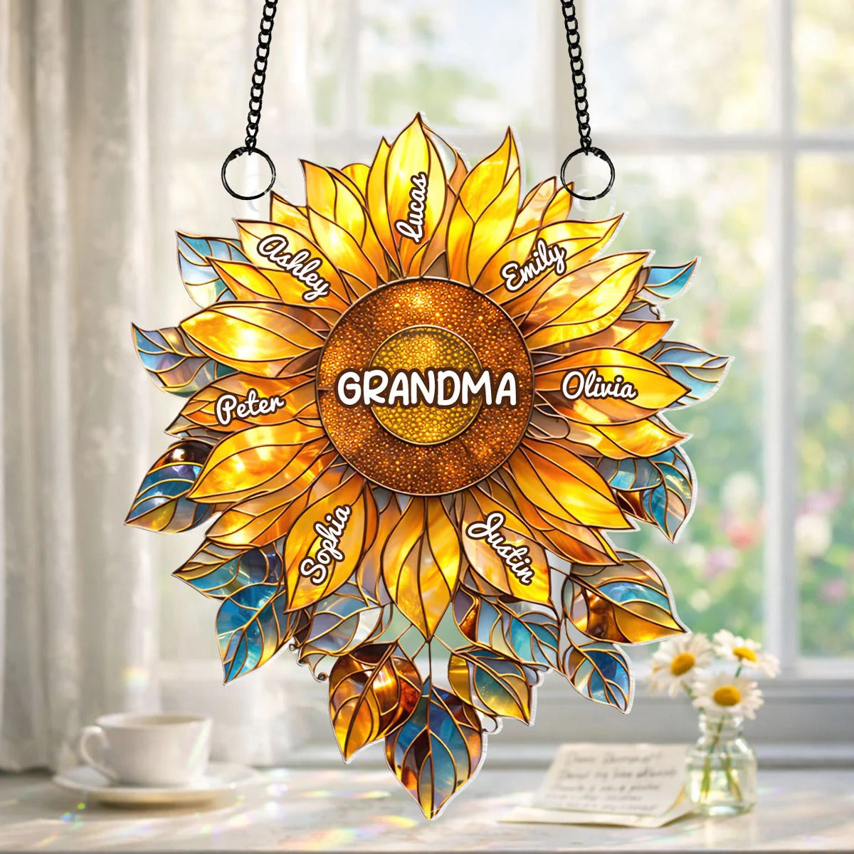 Grandma Mom Sunflower with Kids Names - Personalized Acrylic Suncatcher - Mother's Day Gift for Her