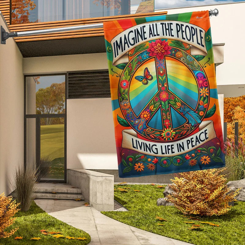 Peace Sign Hippie Garden Flag, House Flag
