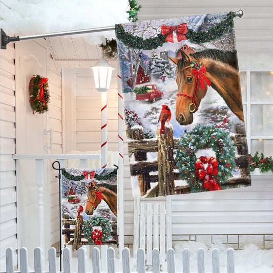 Horse Flag Christmas Snow Garden Flag, House Flag