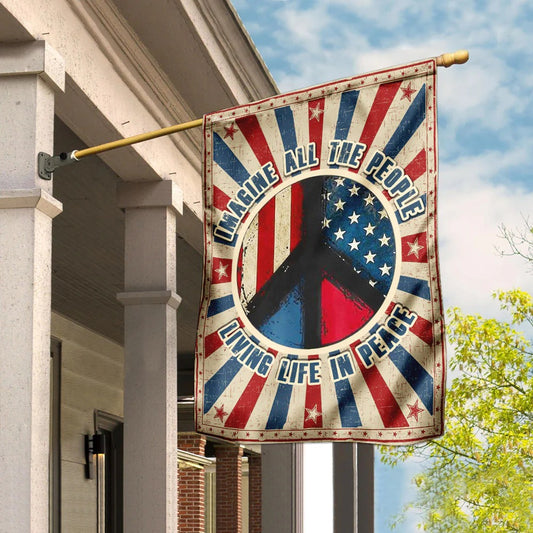 Hippie. Imagine All The People Living Life In Peace Garden Flag, House Flag