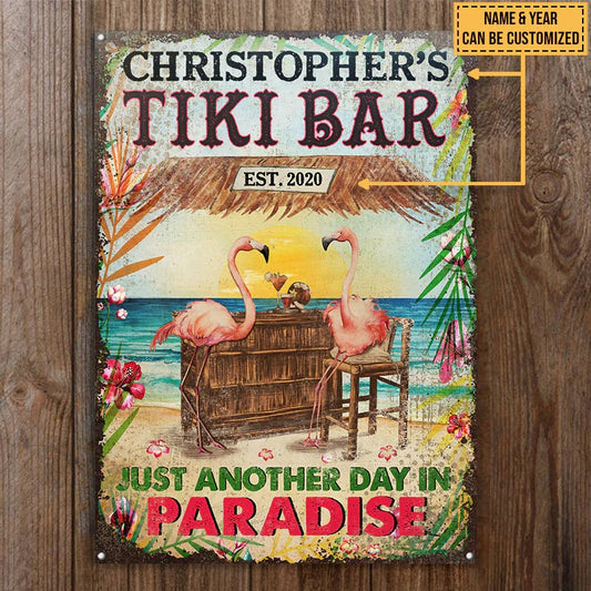 Personalized Flamingo Tiki Bar Just Another Day Customized Classic Metal Sign