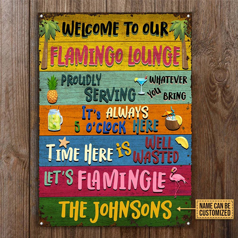 Personalized Flamingo Lounge Welcome To Our Custom Classic Metal Signs