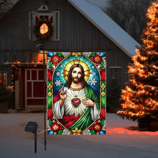 Sacred Heart of Jesus Stained Glass Christmas Garden Flag, House Flag