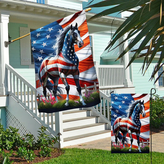 Horse Patriotic American Garden Flag, House Flag