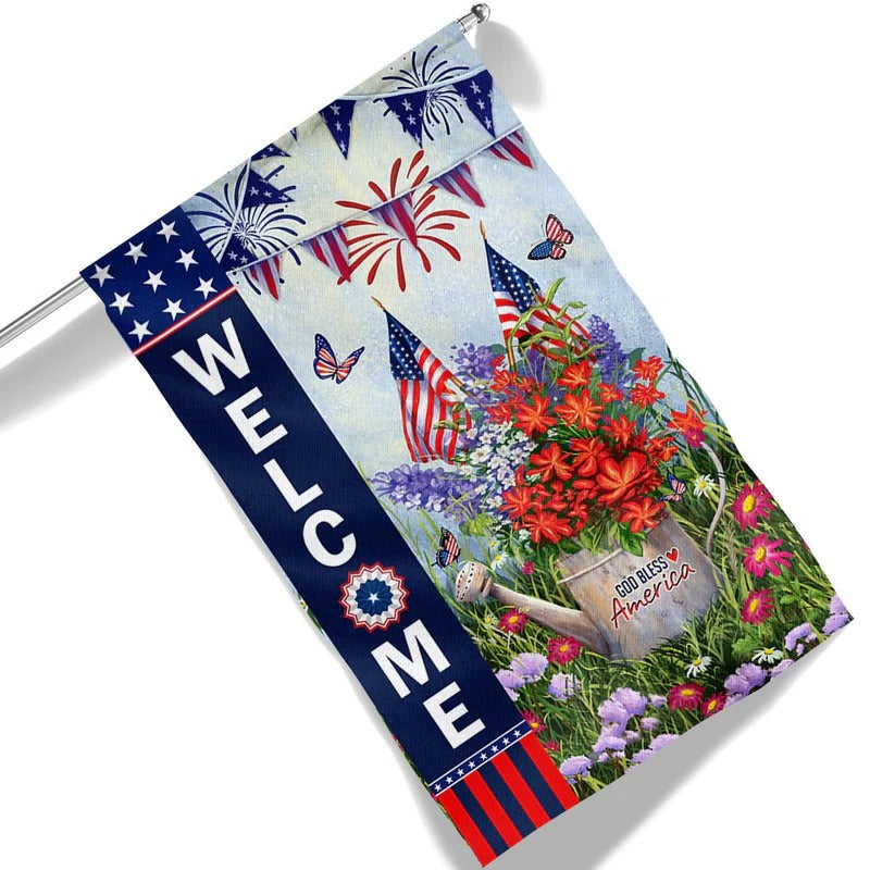 God Bless America 4th of July Patriot Flowers Garden Flag, House Flag