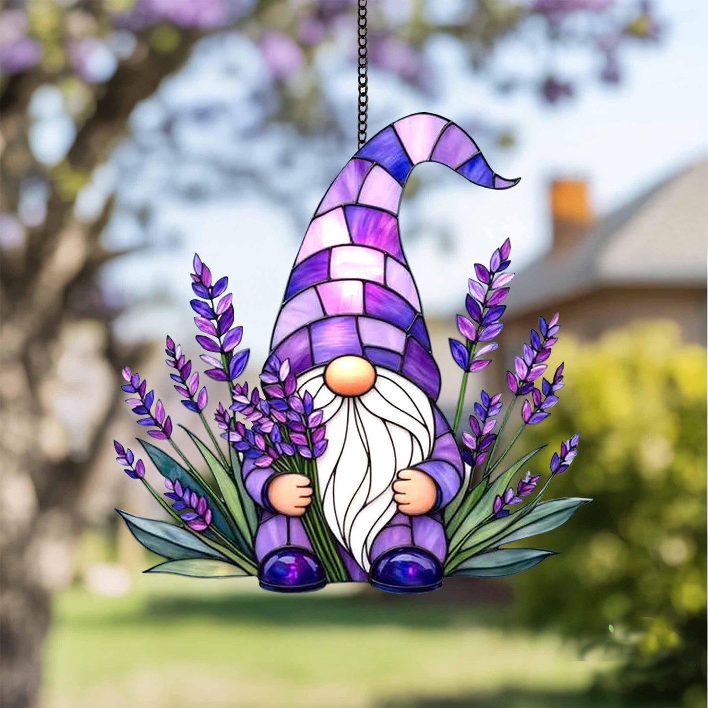 Lavender Gnome Acrylic Window, Hangging Home Decor