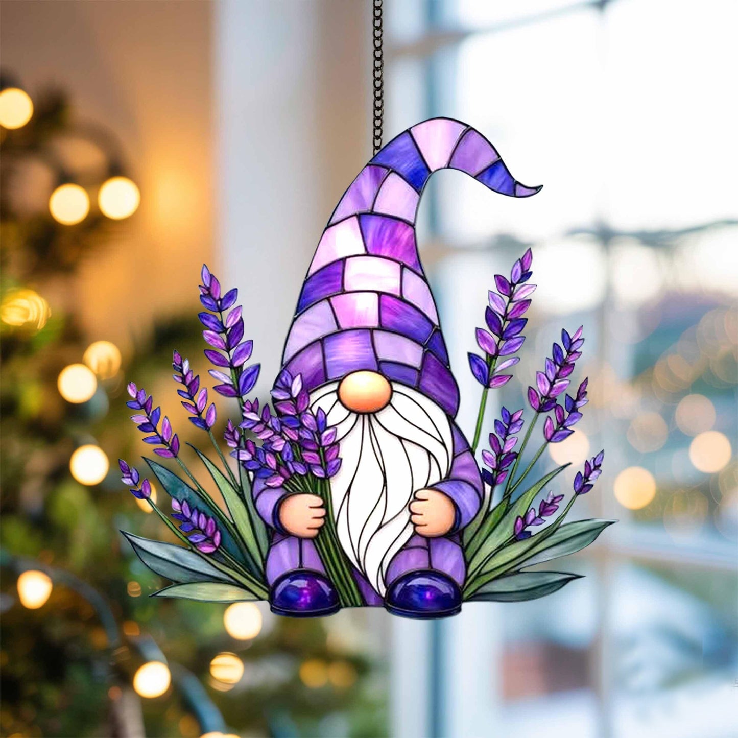 Lavender Gnome Acrylic Window, Hangging Home Decor