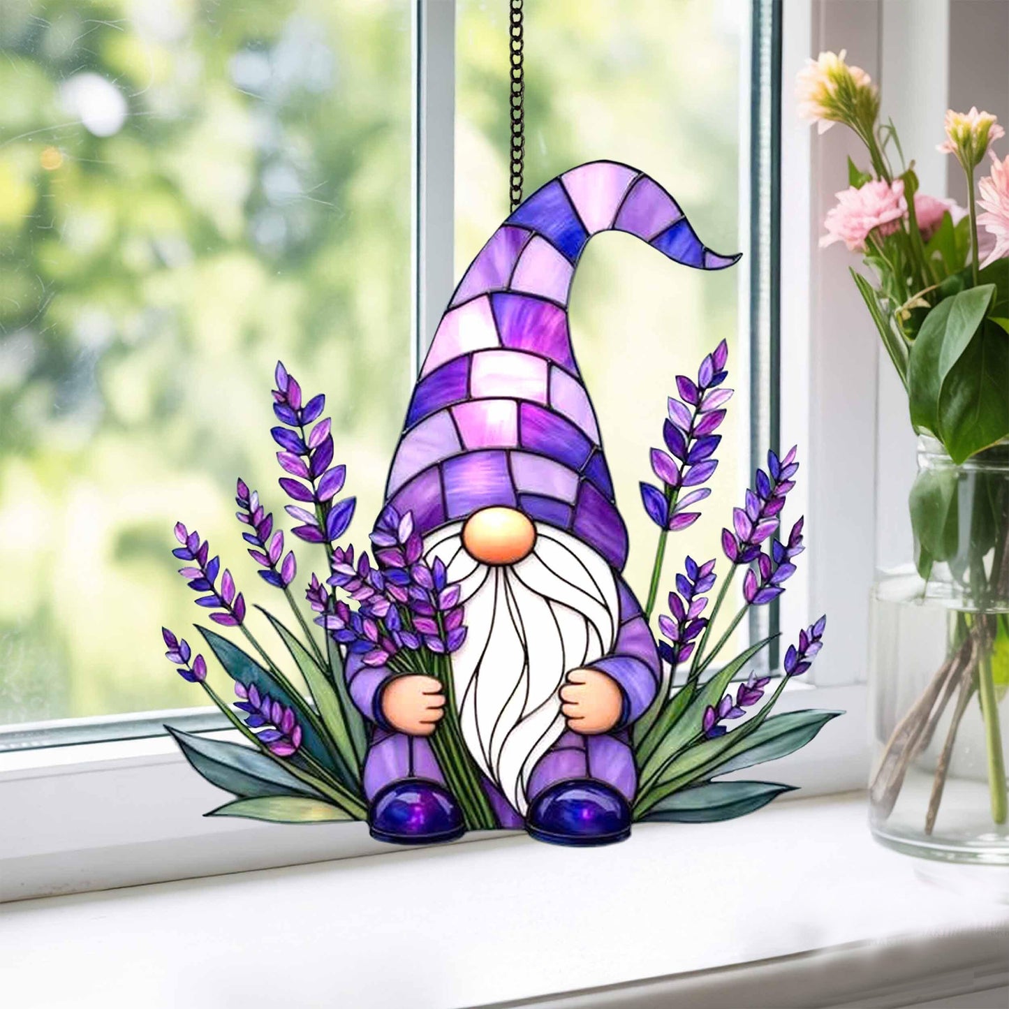 Lavender Gnome Acrylic Window, Hangging Home Decor