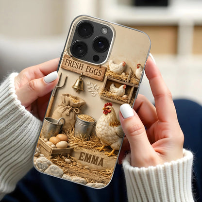 Fresh Eggs With Chickens And Farm Tools - Personalized Funny Chicken Phone Case