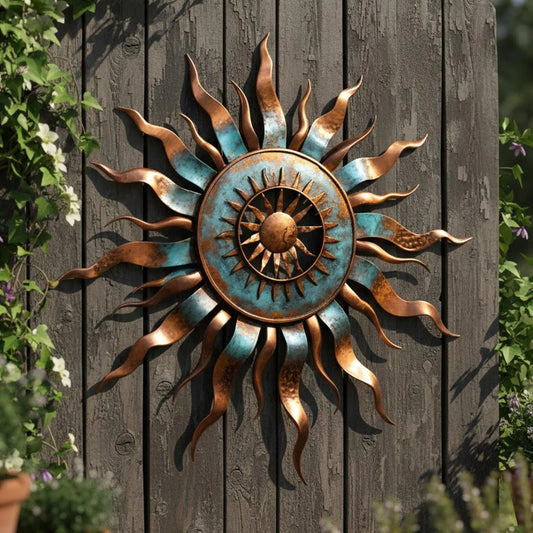 Metal Sun Wall Art – Heat Colored Sunrise, Rustic Iron Sun Sculpture for Living Room, Metal Sign