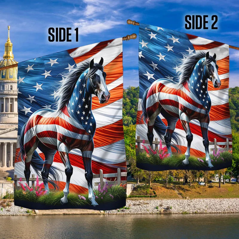 Horse Patriotic American Garden Flag, House Flag