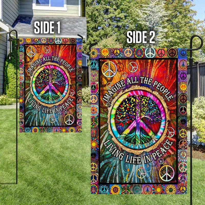 Hippie Peace Sign Tree Of Life Hippie Garden Flag, House Flag