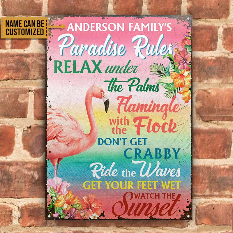 Personalized Flamingo Paradise Rules Customized Classic Metal Signs