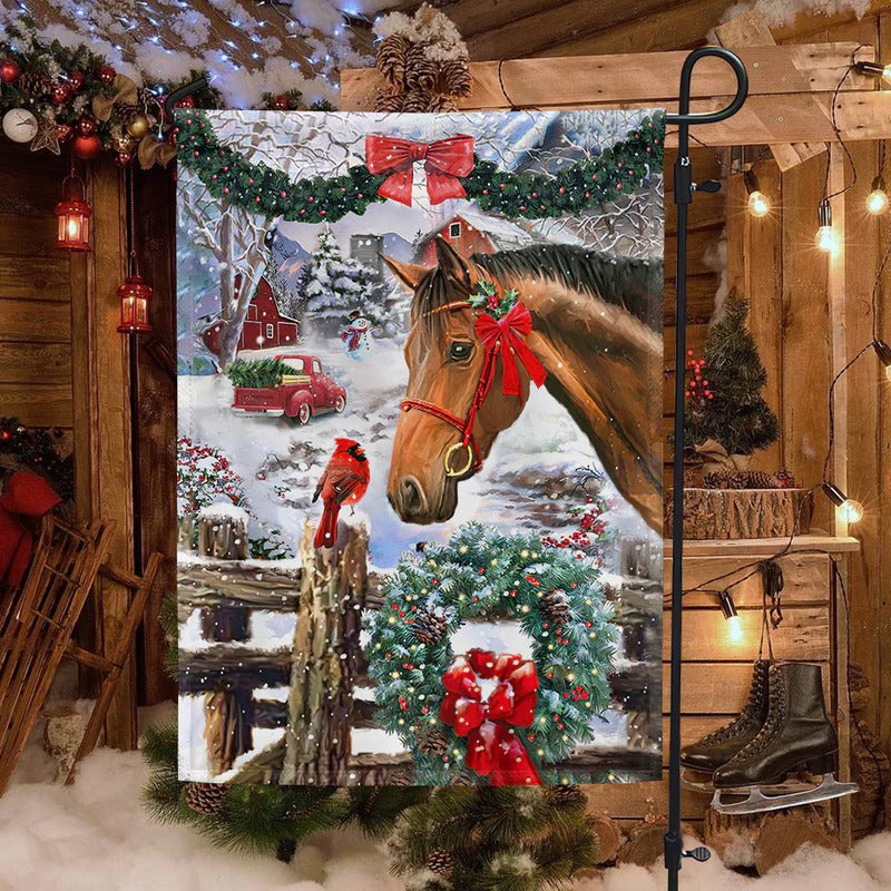 Horse Flag Christmas Snow Garden Flag, House Flag