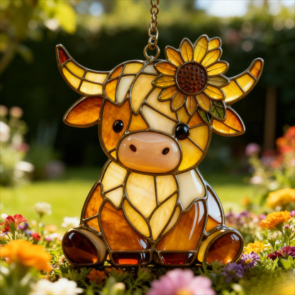 Cute Highland Cow Acrylic Suncatcher, Hangging Decor