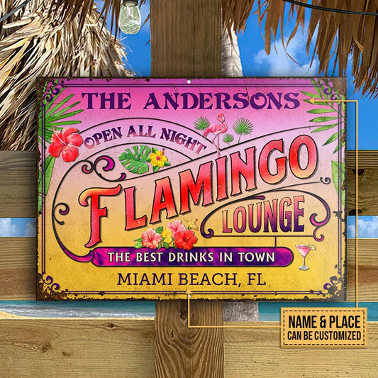 Personalized Flamingo Lounge All Night Custom Classic Metal Signs