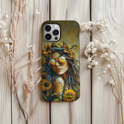 Hippie Soul Sunflower Girl - Personalized Hippie Full Print Phone Case